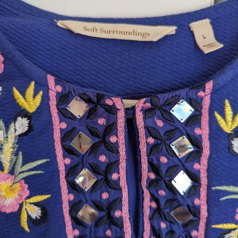 Soft Surroundings Embroidered Bolero Jacket, Blue, Size Large - Picture 4 of 6